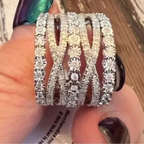 NEW! 1 ct tw Diamond *GIFT QUALITY!* Crossover Statement Ring Sterling Silver